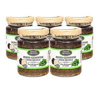 Pesto genovese Sauce with Black Truffle, Green Pesto Gourmet Sauce, Basil Pesto Genovese with Cashew, Pine Nuts, Cheese, Creamy and Aromatic Truffle pesto Ideal for Salads, Pasta, Risotto (5 x 80g)