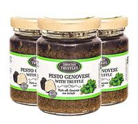 Pesto genovese Sauce with Black Truffle, Green Pesto Gourmet Sauce, Basil Pesto Genovese with Cashew, Pine Nuts, Cheese, Creamy and Aromatic Truffle pesto Ideal for Salads, Pasta, Risotto (3 x 80g)