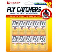 PESTSHIELD 10 PACK OF CLEAR STICKY PAPER HANGING PULL OUT FLY TRAP CATCHER INSECT KILLER STRIP TAPE