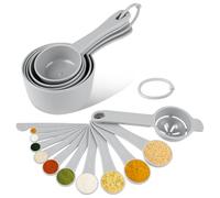 Pesutei 17 Pieces Cup Measurements Set and Measuring Spoons Sets with Leveler, Space Saving Measuring Cups for Baking, Dry & Liquid Ingredients, Scale Markings (Grey)