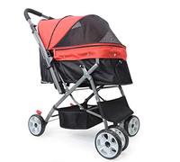 Pet 4 Wheeled Trolley Cats Dogs Travel Carts Shockproof Stroller Adjustable Direction,One-Click Folding,Quick Installation (Red)