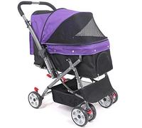 Pet 4 Wheeled Trolley Cats Dogs Travel Carts Shockproof Stroller Adjustable Direction,One-Click Folding,Quick Installation (Purple)
