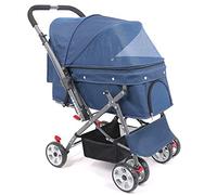 Pet 4 Wheeled Trolley Cats Dogs Travel Carts Shockproof Stroller Adjustable Direction,One-Click Folding,Quick Installation (Blue)