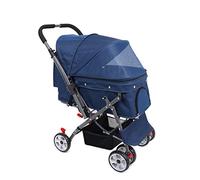 Pet 4 Wheeled Trolley Cats Dogs Travel Carts Shockproof Stroller Adjustable Direction,One-Click Folding,Quick Installation (Blue)