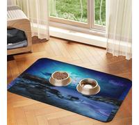 Pet Absorbent Leather Tablecloth 3D Graphics Universe Space Printed Dog Food Mat Pet Feeding Mat Anti-Slip Pet Bowl Pad Pets Placemats for Dogs Cats