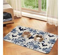 Pet Absorbent Leather Tablecloth Bat Pattern Printed Dog Food Mat Pet Feeding Mat Anti-Slip Pet Bowl Pad Pets Placemats for Dogs Cats