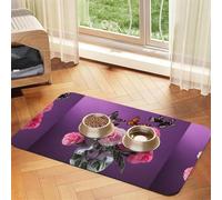 Pet Absorbent Leather Tablecloth Beautiful Purple Butterfly Floral Printed Dog Food Mat Pet Feeding Mat Anti-Slip Pet Bowl Pad Pets Placemats for Dogs Cats