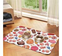 Pet Absorbent Leather Tablecloth Colorful Sweet Lollipop Cupcake Donut Printed Dog Food Mat Pet Feeding Mat Anti-Slip Pet Bowl Pad Pets Placemats for Dogs Cats