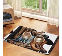 Pet Absorbent Leather Tablecloth Cowboy Black Hat Western Boots Printed Dog Food Mat Pet Feeding Mat Anti-Slip Pet Bowl Pad Pets Placemats for Dogs Cats