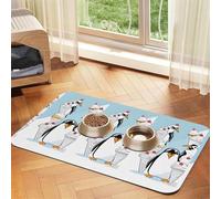 Pet Absorbent Leather Tablecloth Cute Penguins Printed Dog Food Mat Pet Feeding Mat Anti-Slip Pet Bowl Pad Pets Placemats for Dogs Cats