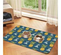Pet Absorbent Leather Tablecloth Gold Pineapple Background Printed Dog Food Mat Pet Feeding Mat Anti-Slip Pet Bowl Pad Pets Placemats for Dogs Cats