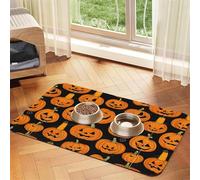 Pet Absorbent Leather Tablecloth Halloween Pumpkin Patterns Printed Dog Food Mat Pet Feeding Mat Anti-Slip Pet Bowl Pad Pets Placemats for Dogs Cats