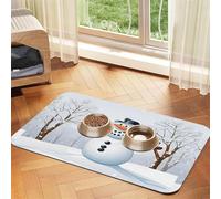 Pet Absorbent Leather Tablecloth Merry Christmas with Happy Snowman Printed Dog Food Mat Pet Feeding Mat Anti-Slip Pet Bowl Pad Pets Placemats for Dogs Cats