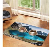 Pet Absorbent Leather Tablecloth Rocky Mountain Printed Dog Food Mat Pet Feeding Mat Anti-Slip Pet Bowl Pad Pets Placemats for Dogs Cats