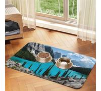 Pet Absorbent Leather Tablecloth Rocky Mountains Printed Dog Food Mat Pet Feeding Mat Anti-Slip Pet Bowl Pad Pets Placemats for Dogs Cats