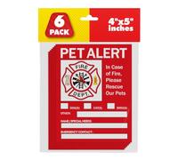 Pet Alert Safety Fire Rescue Sticker - 5"x 4" (6 Pack) - Save Our Pets Emergency Pet Inside Decal - In Case of Emergency Danger Pet In House Home Window Door Sign - Protect Beloved Dogs Cats Birds