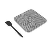 Pet Animal Licking Mat, Too Much Shapes Prevent Drowning Anxiety Embossing Silicone Hanging Hole Design Dog Slow Nutritious Pad for Dogs Soft for Cats (Gray)