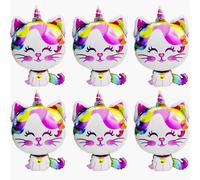 Pet Animal Unicorn Cat Balloon Caticorn Balloon Cute Pussycat Party Supplies For Girls Birthday Bridal Baby Shower Wedding, 6 Pack Cartoon Rainbow Cat Balloons Colorful Pets Kitten Kitty Decoration