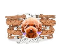 Pet Art Big Eyes Teddy Dog Love Adjustable Leather Braided Bracelet Brown