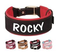 PET ARTIST 2" Wide Personalized Leather Dog Collar for Large Dog - Soft Thick Padded Dog Collar with Large Name for Rottweiler Mastiff Great Dane, Black XL