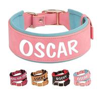 PET ARTIST 2" Wide Personalized Leather Dog Collar for Large Dog - Soft Thick Padded Dog Collar with Large Name for Rottweiler Mastiff Great Dane, Pink XL