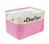 PET ARTIST Collapsible Dog Toy Storage Basket Bin with Personalized Pet's Name - Rectangular Storage Box Chest Organizer for Toys, Coats, Clothing (Pink, 38cm*28cm*23cm)