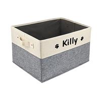 PET ARTIST Collapsible Dog Toy Storage Basket Bin with Personalized Pet's Name - Rectangular Storage Box Chest Organizer for Dog Toys,Dog Coats,Dog Clothing (Upgrade Grey, M:38cm*28cm*23cm)
