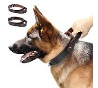 PET ARTIST Genuine Leather Dog Collar with Handle Heavy Duty for Medium Large Dogs Walking Training Boxer Doberman Pitbull Bulldog