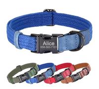 PET ARTIST Personalised Dog Collars with Custom Engraved Name, Soft Knit Material & Durable Quick Release Metal Buckle, Heavy Duty & Adjustable Blue Dog Collar for Large Dogs,L,Fit neck 38-58cm