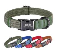 PET ARTIST Personalised Dog Collars with Custom Engraved Name, Soft Knit Material & Durable Quick Release Metal Buckle, Heavy Duty & Adjustable Green Dog Collar for Large Dogs,L,Fit neck 38-58cm