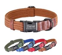 PET ARTIST Personalised Dog Collars with Custom Engraved Name, Soft Knit Material & Durable Quick Release Metal Buckle, Heavy Duty & Adjustable Brown Dog Collar for Large Dogs,L,Fit neck 38-58cm