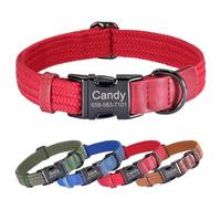 PET ARTIST Personalised Dog Collars with Custom Engraved Name, Soft Knit Material & Durable Quick Release Metal Buckle, Heavy Duty & Adjustable Red Dog Collar for Large Dogs,L,Fit neck 38-58cm