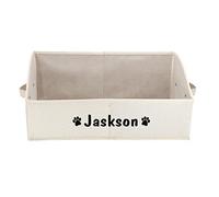 PET ARTIST Personalized Collapsible Dog Storage Basket,Dog Toy Box Bin Large for Chew Toys,Clothes,Beige