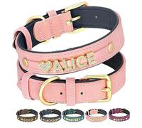 PET ARTIST Personalized PU Leather Dog Collar with Bling Name Letters,Custom Crystal Rhinestone Dog Collar for Small Medium Dog Pink Neck Size 20-25 cm