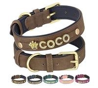 PET ARTIST Personalized PU Leather Dog Collar with Bling Name Letters,Custom Crystal Rhinestone Dog Collar for Small Medium Dog Brown Neck Size 20-25 cm