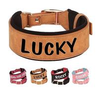 PET ARTIST Soft Padded Personalized Leather Dog Collar for Medium Large Dogs - Stylish and Comfortable Suitable for Girl and boys Dogs, Customizable with Large Name, Brown L