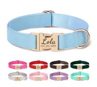 PET ARTIST Soft Solid Nylon&PU Leather Dog Collar,Personalized Stylish Elegant Basic Collar for Cute dog,Customized Gold Color Buckle for Medium Dog,Blue,M(Neck 32-48cm)