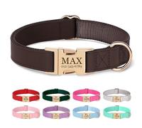 PET ARTIST Soft Solid Nylon&PU Leather Dog Collar,Personalized Stylish Elegant Basic Collar for Cute dog,Customized Gold Color Buckle for Small Dogs,Brown,S(Neck 22-35cm)