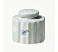 Pet Ashes Box Ceramics Urn Cremation Dust-resistant Small Memorial Token Hand-painted Butterfly Urns for Dogs Suitable for to Medium-sized Cats and (white)