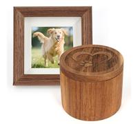 Pet Ashes Box Set, Wooden Round Pet Urn for Dog Ashes Cat Ashes Memorial Gift with Photo Frame, Cremation Urn for Small Pets (Heart, S)