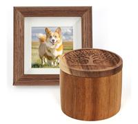 Pet Ashes Box Set, Wooden Round Pets Urn for Dog Ashes Cat, Handicrafted Memorial Gift with Photo Frame, Cremation Keepsake for Small Pets (Life Tree, S)