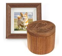 Pet Ashes Box Set, Wooden Round Pets Urn for Dog Ashes Cat, Handicrafted Memorial Gift with Photo Frame, Cremation Keepsake for Small Pets (Love, S)