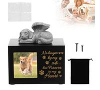 Pet Ashes Box Urns for Dog or Cat Memorial, Wooden Pet Memorial Urn with Angle Wings Decorative Keepsake Urn with Photo Frame for Small and Medium Dog Cat Ashes,Funeral Cremation Urns(Dog Urn)