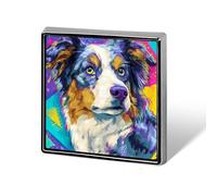 Pet Australian Shepherd Dog Rainbow Animal Unisex Brooches & Pins Square Lightweight Lapel Badge Jewelry for Clothing Shawl Hat