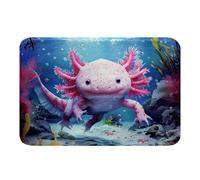 Pet Axolotl Cute Sealife Newt Bathroom Rug Non Slip Set,Walking Fish Amphibian Animal Pattern Bath Mat for Bathroom Blue Ocean Reptile Salamander Door Mat for Bedroom-Room Decor Entrance Rug 16"x24"