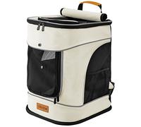 Cadoca® Backpack Pet Carrier | Ideal Transport Bag For Cats and Dogs | High Wearing Comfort | Up to 20kg Capacity | Adjustable Straps | With Short Lead & Waist Belt | Beige