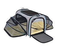 Pet Bag 2 Sides Expandable Large Travel Cat Backpack Transparent Hard Shell Bag Front Removable Pad Adjustable Shoulder Straps (A)