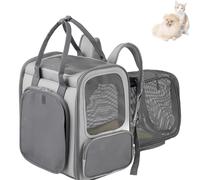 Pet Bag Backpack, Cat Backpack for Carrying Cats, Pet Backpack for Small Dogs and Cats, Fully Ventilated Mesh Dog Backpack, Portable Cat Backpack for Travel, Hiking, Walking(Orange-Gray)