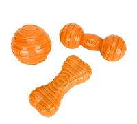 Pet Ball Dog Barbell Unique Design TPR Bone Interactive Toy for Dog Intelligence Training, Purple/Orange, 3 Toys, Suitable for Pet (Orange)