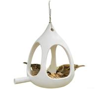 Pet-Based Spherical Bird Feeder for Outdoor Hanging Use Featuring Drainage System Garden Decor Accessory (White)